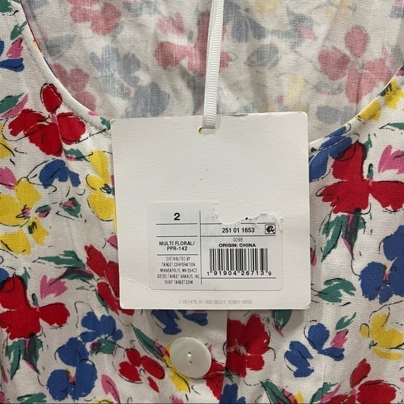 Rixo Target Puff Sleeve Linen Multicolor Floral Button Front Mini Dress Size 2 - Picture 5 of 10